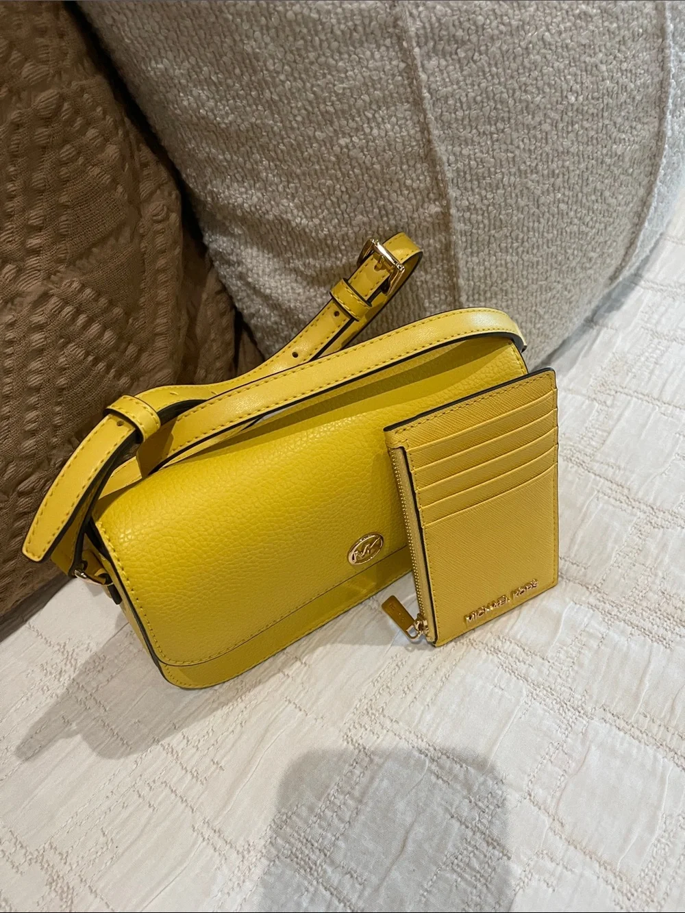 Michael Kors Bright Yellow Pebbled Leather Crossbody & Card Case